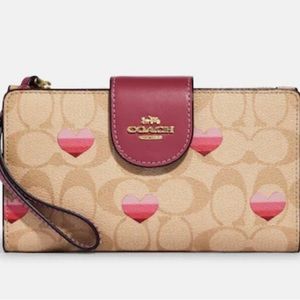 Coach Tech Wallet In Signature Canvas With Stripe Heart Print